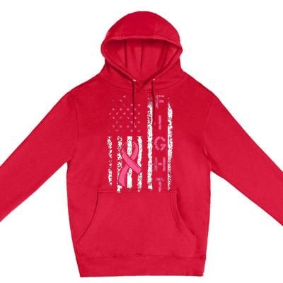 Breast Cancer Awareness American Flag Distressed Premium Pullover Hoodie