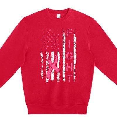 Breast Cancer Awareness American Flag Distressed Premium Crewneck Sweatshirt