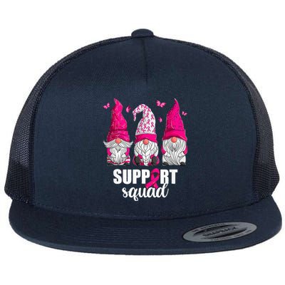 Breast Cancer Awareness For Women Gnomes Support Squad Flat Bill Trucker Hat