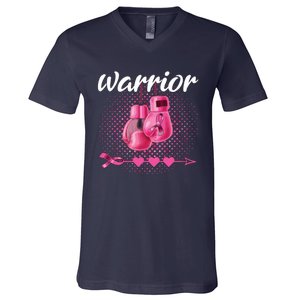 Breast Cancer Awareness Pink Boxing Gloves Warrior V-Neck T-Shirt