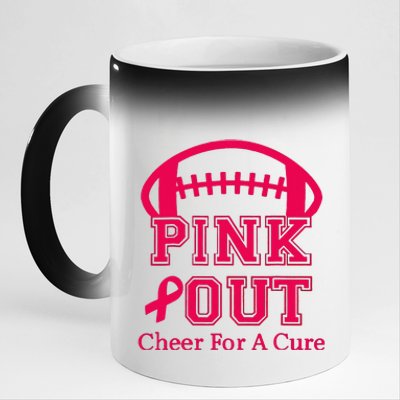 Breast Cancer Awareness Cheer For The Cure Pink Out 11oz Black Color Changing Mug