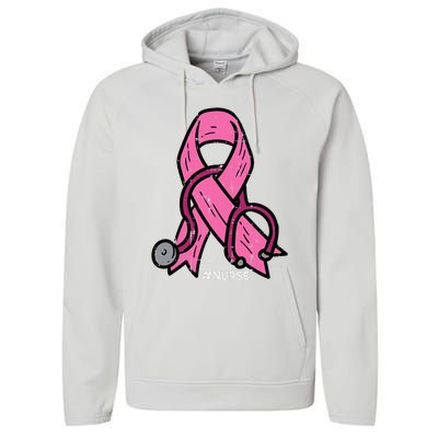 Breast Cancer Awareness Ribbon Nurse Performance Fleece Hoodie