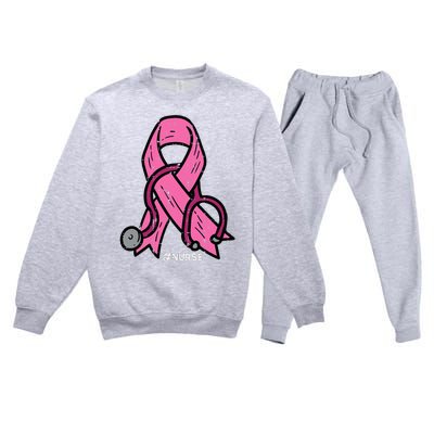 Breast Cancer Awareness Ribbon Nurse Premium Crewneck Sweatsuit Set