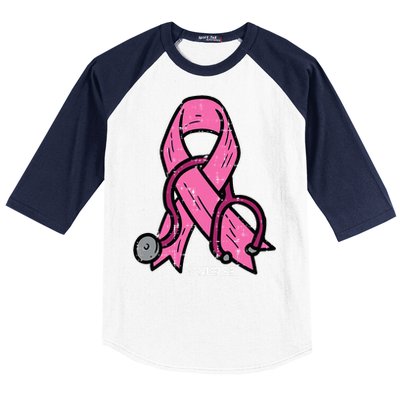 Breast Cancer Awareness Ribbon Nurse Baseball Sleeve Shirt