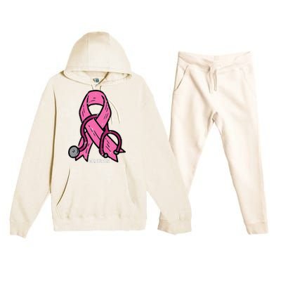 Breast Cancer Awareness Ribbon Nurse Premium Hooded Sweatsuit Set