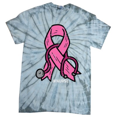 Breast Cancer Awareness Ribbon Nurse Tie-Dye T-Shirt