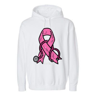 Breast Cancer Awareness Ribbon Nurse Garment-Dyed Fleece Hoodie