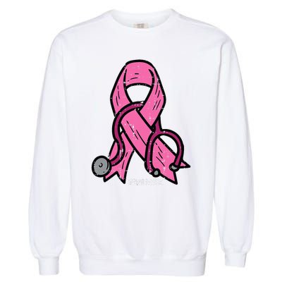 Breast Cancer Awareness Ribbon Nurse Garment-Dyed Sweatshirt