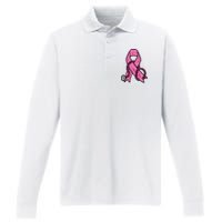 Breast Cancer Awareness Ribbon Nurse Performance Long Sleeve Polo