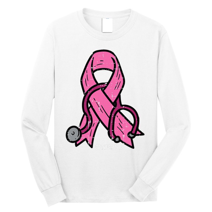 Breast Cancer Awareness Ribbon Nurse Long Sleeve Shirt