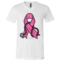 Breast Cancer Awareness Ribbon Nurse V-Neck T-Shirt