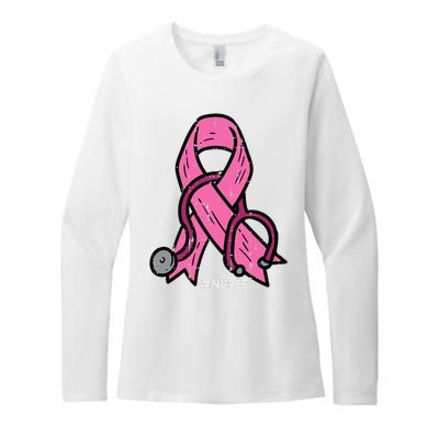 Breast Cancer Awareness Ribbon Nurse Womens CVC Long Sleeve Shirt