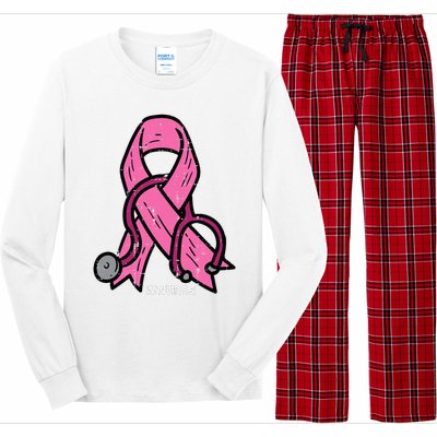 Breast Cancer Awareness Ribbon Nurse Long Sleeve Pajama Set