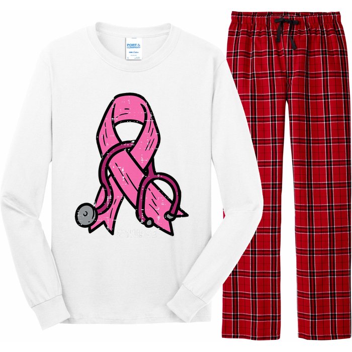 Breast Cancer Awareness Ribbon Nurse Long Sleeve Pajama Set