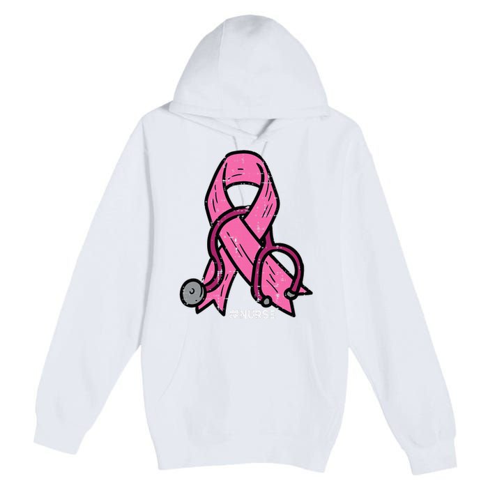 Breast Cancer Awareness Ribbon Nurse Premium Pullover Hoodie