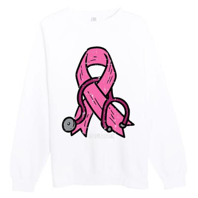 Breast Cancer Awareness Ribbon Nurse Premium Crewneck Sweatshirt