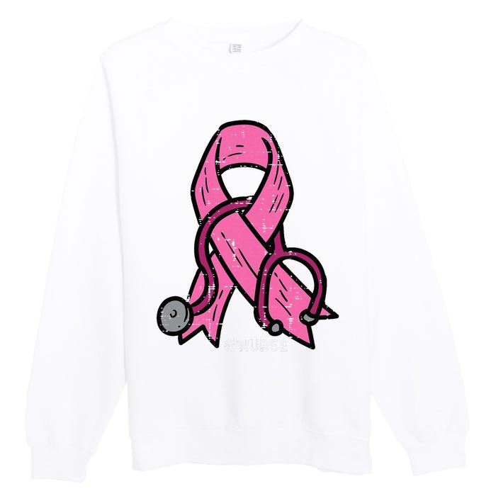 Breast Cancer Awareness Ribbon Nurse Premium Crewneck Sweatshirt