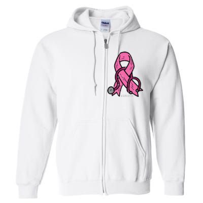 Breast Cancer Awareness Ribbon Nurse Full Zip Hoodie