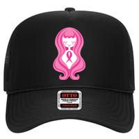 Breast Cancer Awareness Pink Ribbon Girl High Crown Mesh Back Trucker Hat