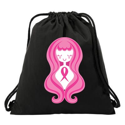 Breast Cancer Awareness Pink Ribbon Girl Drawstring Bag