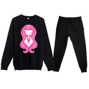 Breast Cancer Awareness Pink Ribbon Girl Premium Crewneck Sweatsuit Set