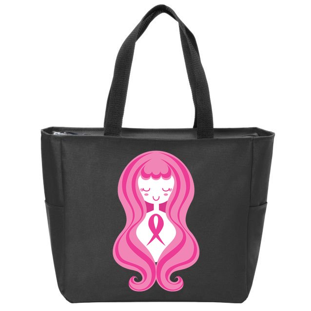 Breast Cancer Awareness Pink Ribbon Girl Zip Tote Bag