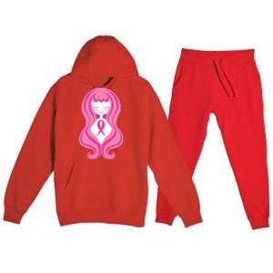 Breast Cancer Awareness Pink Ribbon Girl Premium Hooded Sweatsuit Set