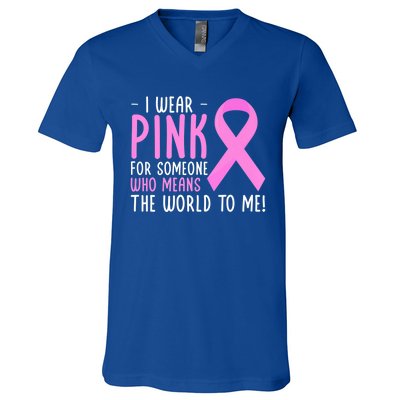 Breast Cancer Awarness Month Pink Ribbon Cancer Survivor Gift V-Neck T-Shirt