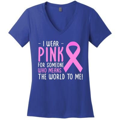 Breast Cancer Awarness Month Pink Ribbon Cancer Survivor Gift Women's V-Neck T-Shirt