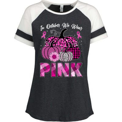 Breast Cancer Awareness In October We Wear Pink Pink Pumpkins Enza Ladies Jersey Colorblock Tee