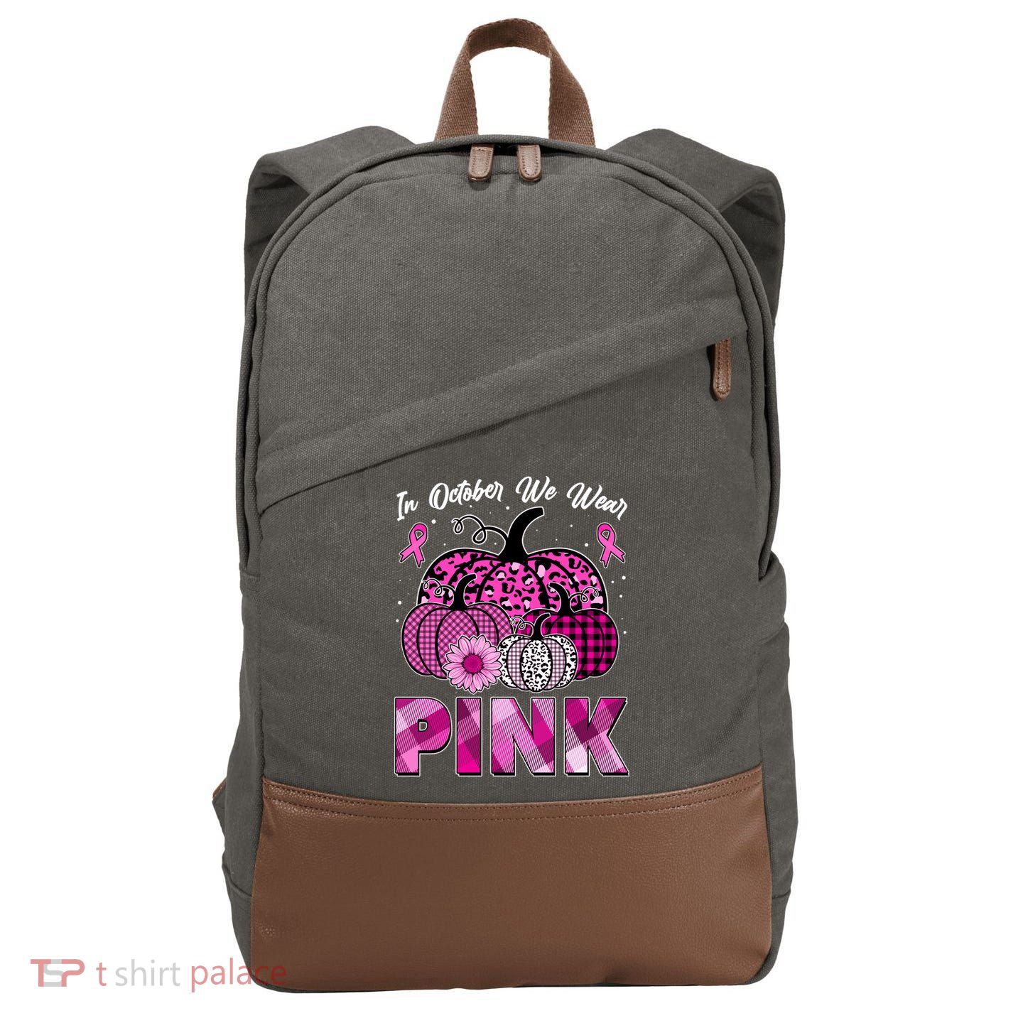 Breast Cancer Awareness In October We Wear Pink Pink Pumpkins Cotton Canvas Backpack