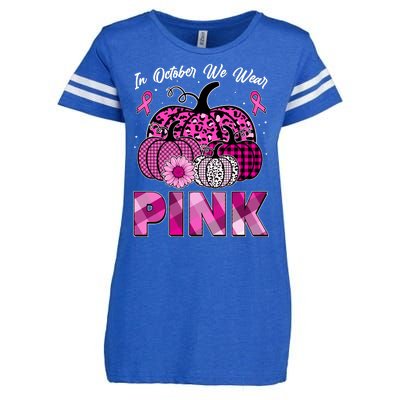 Breast Cancer Awareness In October We Wear Pink Pink Pumpkins Enza Ladies Jersey Football T-Shirt