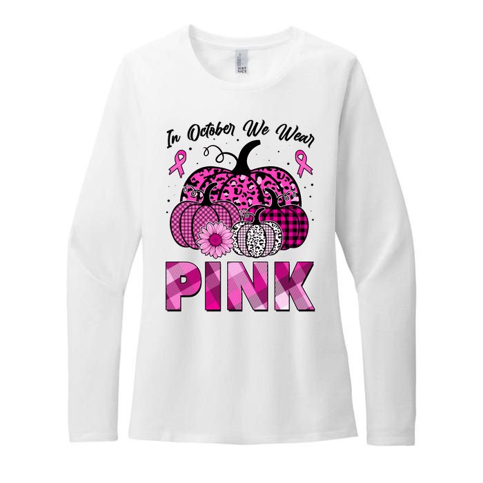 Breast Cancer Awareness In October We Wear Pink Pink Pumpkins Womens CVC Long Sleeve Shirt