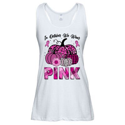 Breast Cancer Awareness In October We Wear Pink Pink Pumpkins Ladies Essential Flowy Tank