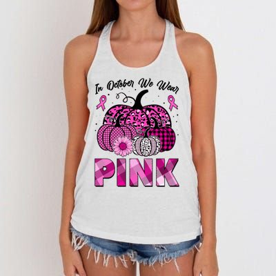 Breast Cancer Awareness In October We Wear Pink Pink Pumpkins Women's Knotted Racerback Tank