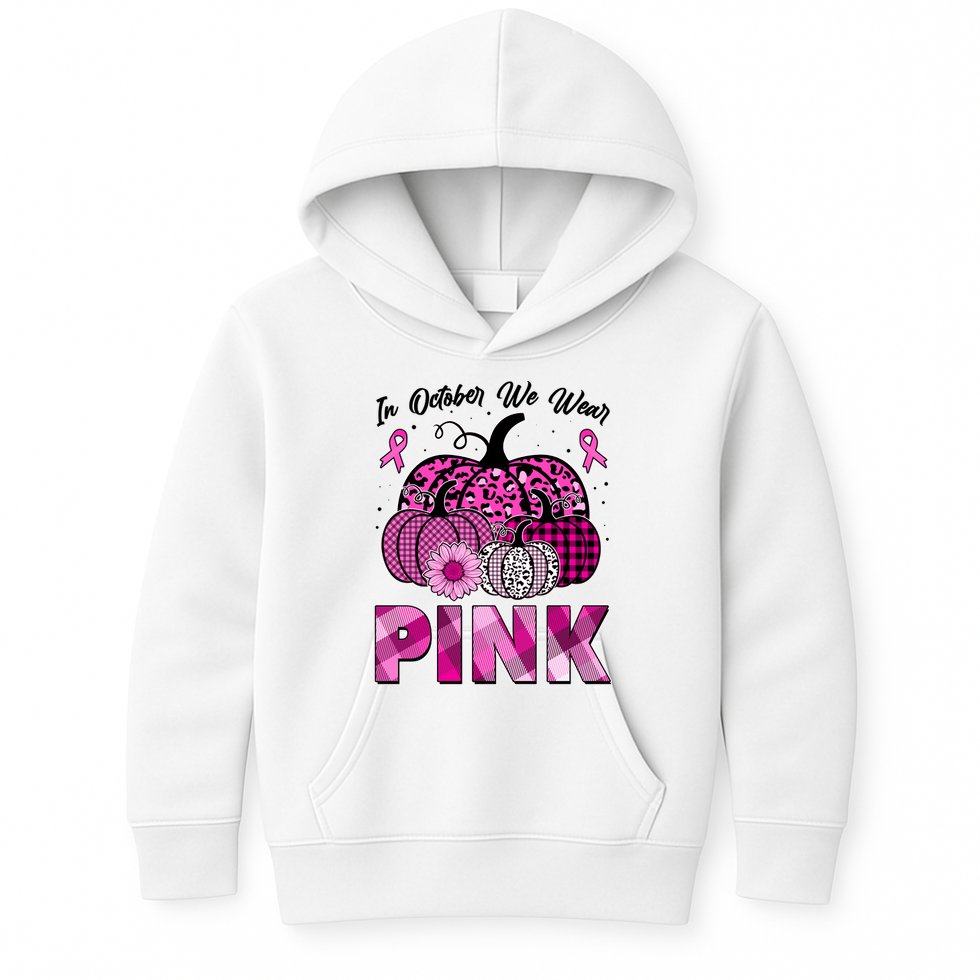Breast Cancer Awareness In October We Wear Pink Pink Pumpkins Kids Hoodie