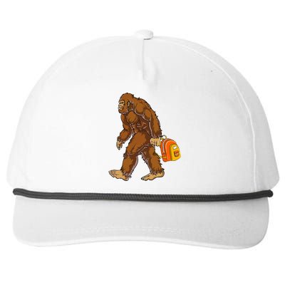 Bigfoot Carrying a Backpack Sasquatch Back To School Funny Snapback Five-Panel Rope Hat