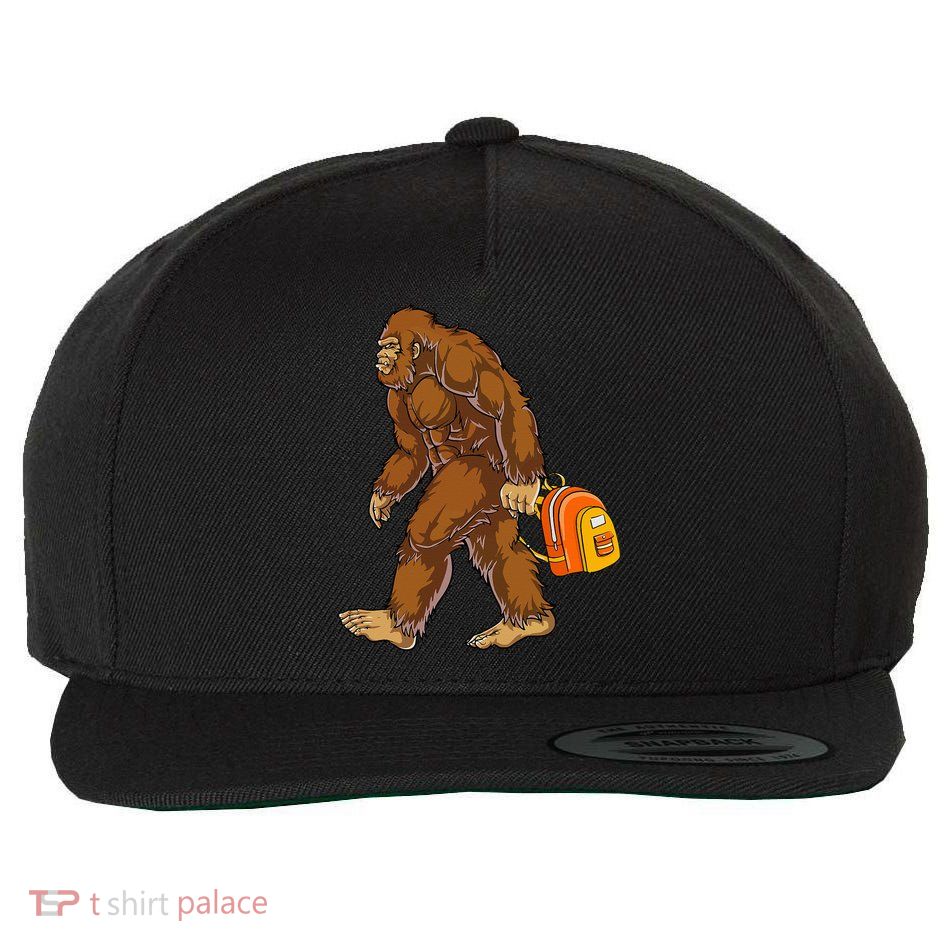 Bigfoot Carrying a Backpack Sasquatch Back To School Funny Wool Snapback Cap