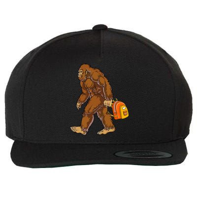 Bigfoot Carrying a Backpack Sasquatch Back To School Funny Wool Snapback Cap