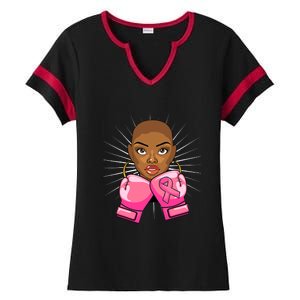 Breast Cancer Afro African American For Women Girls Ladies Halftime Notch Neck Tee