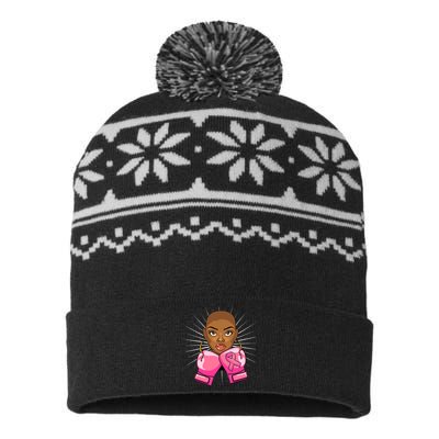 Breast Cancer Afro African American For Women Girls USA-Made Snowflake Beanie