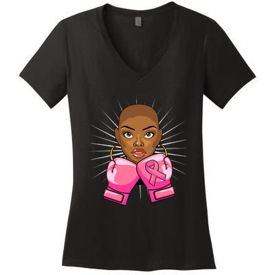 Breast Cancer Afro African American For Women Girls Women's V-Neck T-Shirt