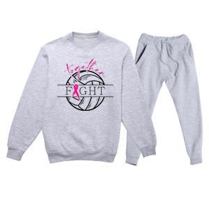 Breast Cancer Awareness Together We Fight Volleyball Pink Premium Crewneck Sweatsuit Set