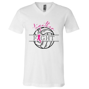 Breast Cancer Awareness Together We Fight Volleyball Pink V-Neck T-Shirt