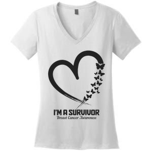 Breast Cancer Awareness Month October Pink Ribbon Survivor Women's V-Neck T-Shirt