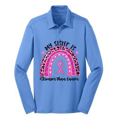 Breast Cancer Awareness My Sister Is Stronger Than Cancer Meaningful Gift Silk Touch Performance Long Sleeve Polo