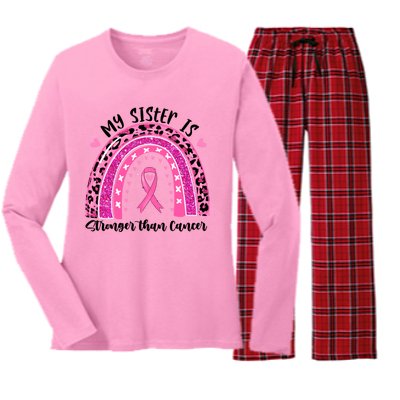 Breast Cancer Awareness My Sister Is Stronger Than Cancer Meaningful Gift Women's Long Sleeve Flannel Pajama Set 