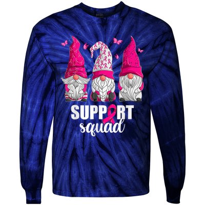 Breast Cancer Awareness Gnomes Support Squad Tie-Dye Long Sleeve Shirt