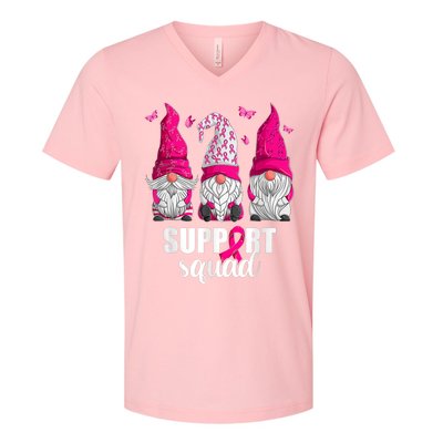 Breast Cancer Awareness Gnomes Support Squad V-Neck T-Shirt