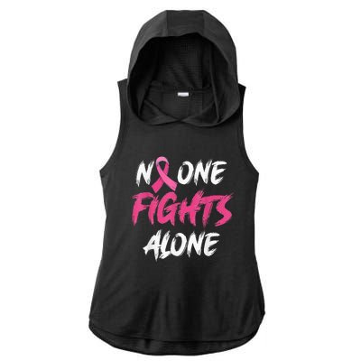 Breast Cancer Awareness Pink Ribbon No One Fight Alone Ladies PosiCharge Tri-Blend Wicking Draft Hoodie Tank